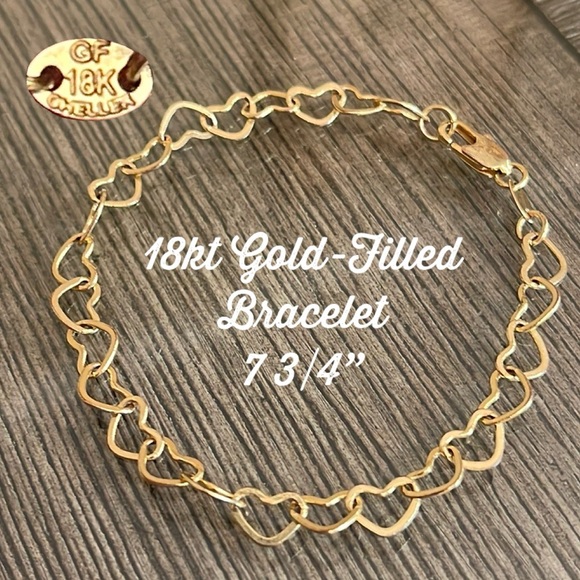 Vintage Jewelry - Vintage GHELLER Gold Filled 18 kt Gold Heart Link Bracelet 7 3/4”